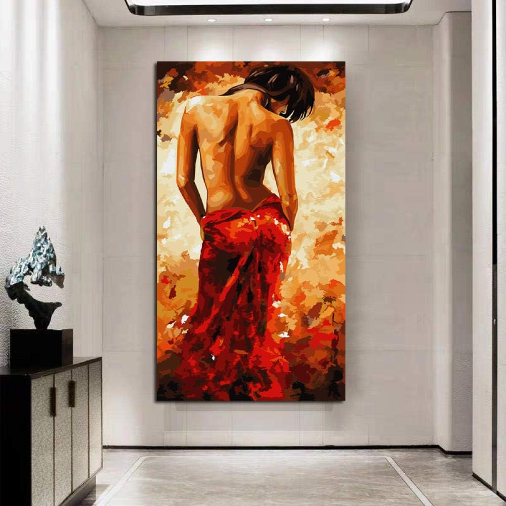 HQQN Pintura de Bricolaje por números Mujer Desnuda en Vestido Rojo con
