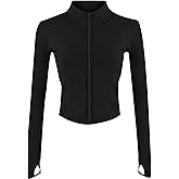 Yeokou Womens Active Zip Up Running Workout Cropped Bbl Athletic Jacket with Thumb Holes