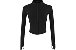 Yeokou Womens Active Zip Up Running Workout Cropped Bbl Athletic Jacket with Thumb Holes