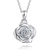 BEILIN 925 Sterling Silver Rose Flower Necklace Rose Pendant Necklaces Jewelry for Women