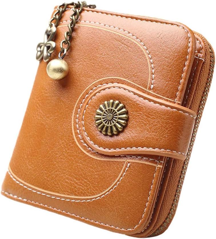 Women's Retro Soft Wax Leather Wallet Clutch Card Holder Purse with Zipper