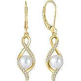 Inpasne Freshwater Pearl Drop Earrings for Women 925 Sterling Silver Infinity Twisted Dangle Earrings Pearl Jewelry for Her