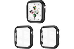 3 Pack Case Compatible with Apple Watch SE Series 6/5/4 44mm with Tempered Glass Screen Protector, EWUONU Hard PC Full Coverage Ultra-Thin HD Bumper Protective Cover for iWatch 44mm, Black