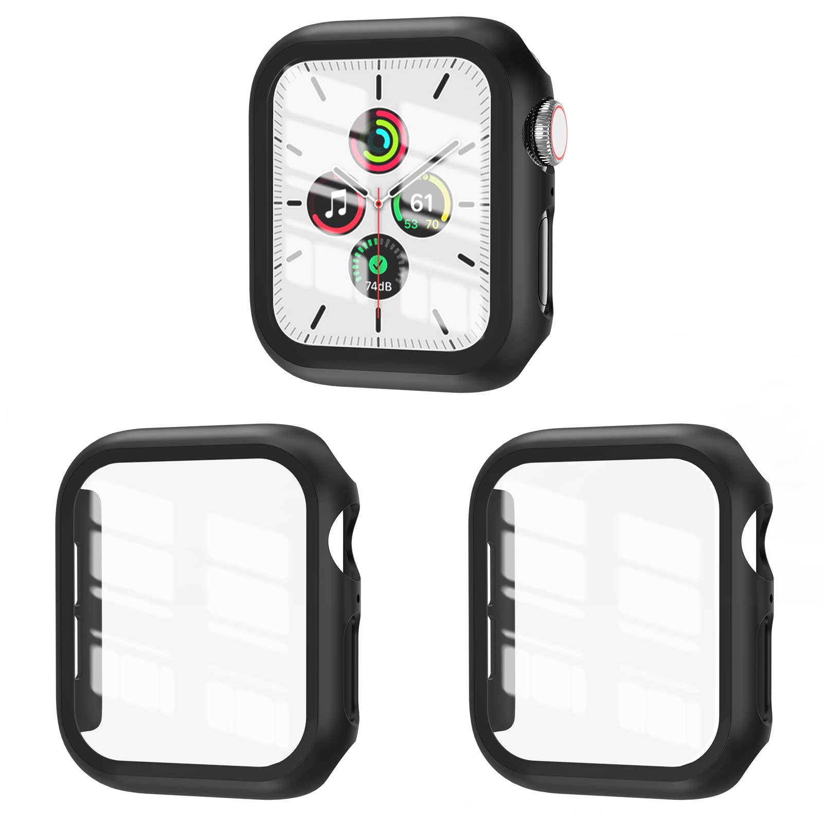 Photo 1 of 3 Pack Case Compatible with Apple Watch SE Series 6/5/4 44mm with Tempered Glass Screen Protector, EWUONU Hard PC Full Coverage Ultra-Thin HD Bumper Protective Cover for iWatch 44mm, Black