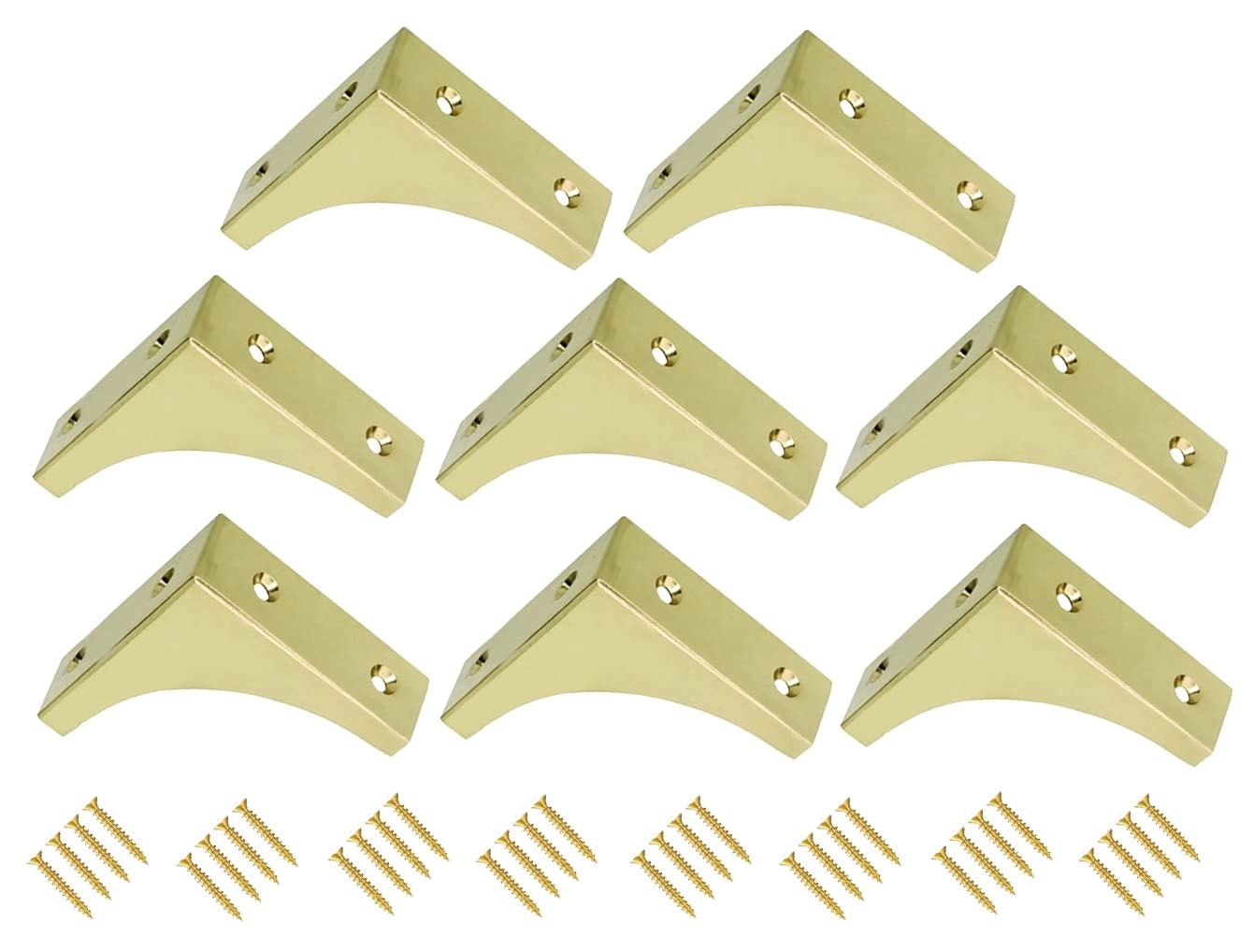 TERF® Traditional Vintage Polished Brass Chest Corner Bracket 50mm (2 inch) Heavy Duty Repair Angle Brace with Fixing Screw for Chest Box Cupboard Desk Drawer Cabinet Table and Multi Use - Pack of 8