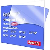 GetWant Clear Acrylic Sheets, 24x36 inches, 1/4 inch Thick, 6mm Versatile Plexiglass Sheets for Signs, Crafts, Fish Tanks, Table Tops, Windows Glass - Custom Cut to Size Plexiglass