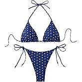 SOLY HUX Women's Polka Dots Print Bathing Suit Halter Triangle Tie Side Bikini Sets Two Piece Swimsuit