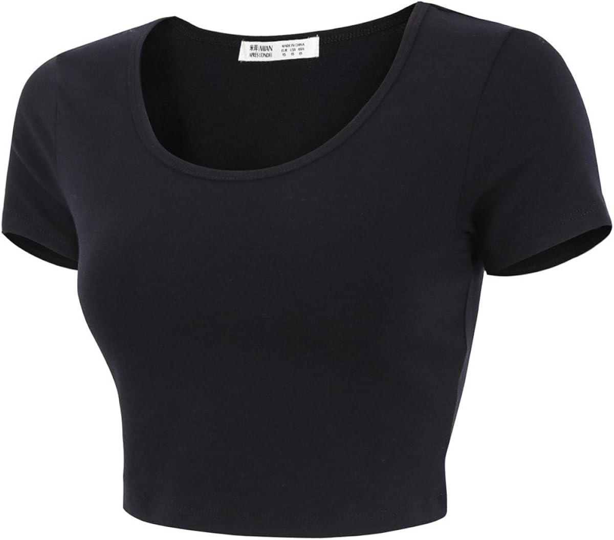 Mian Women's Cotton/Spandex Lycra Jersey Cropped TShirts Black