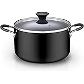 Cook N Home Nonstick Stockpot with Lid 6-QT, Professional Deep Cooking Pot Cookware Casserole with Glass Lid, Black
