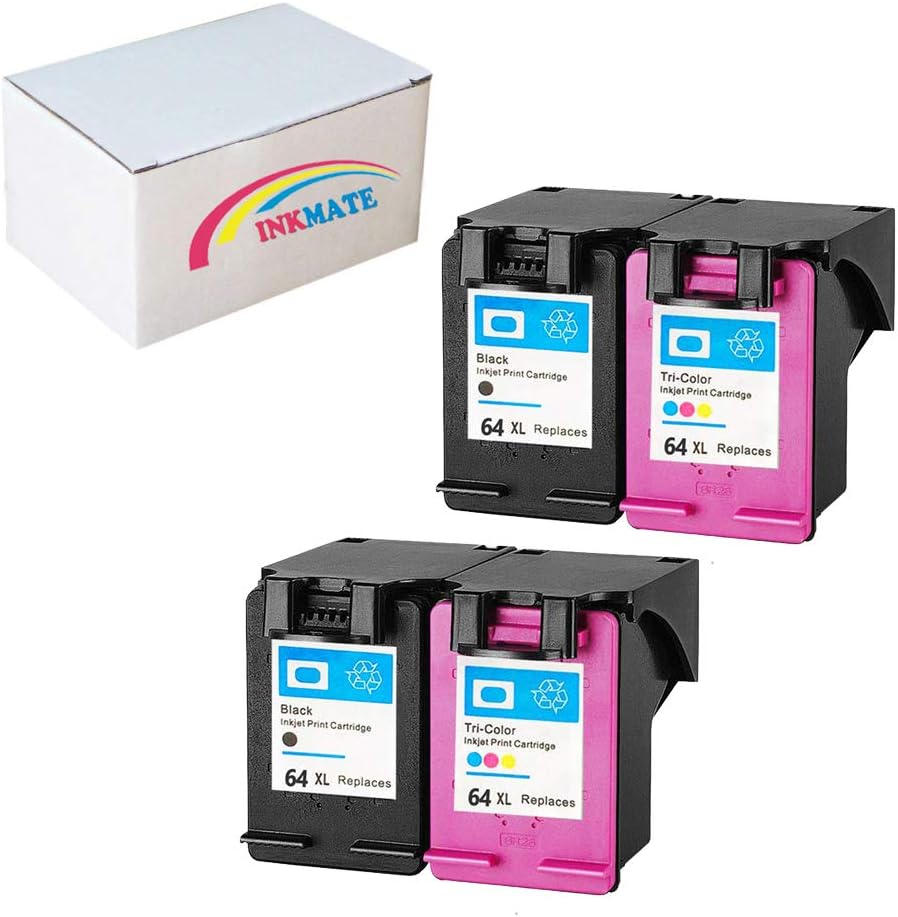 INKMATE Re-Manufactured Ink Cartridge Replacement for HP 64XL for HP Envy Photo 6252 7158 7855 7858 (2Black/2Tri-Color, 4Pack)