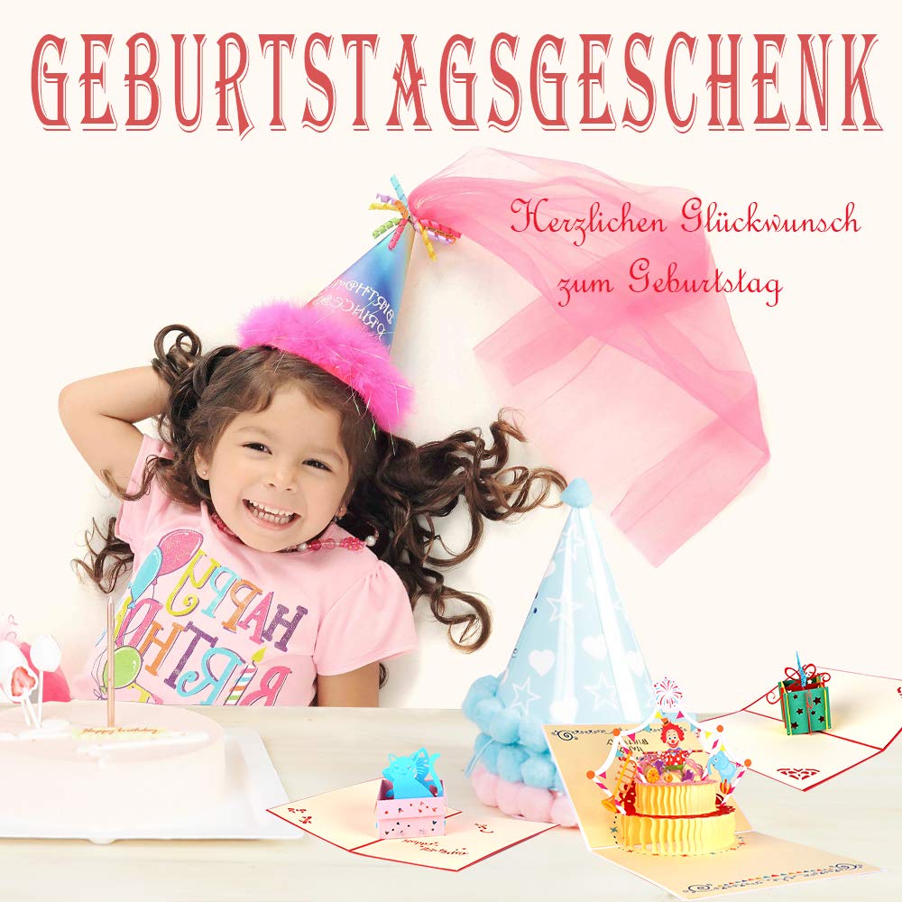 Racksoy 3D Geburtstagskarten 3 Stücke Pop Up Karten Katzenkarte| Geschenkkarte| Clown-Karte zum Kindergeburtstag- wünderbare Glückwünschkarte für Geburtstagsgrüße