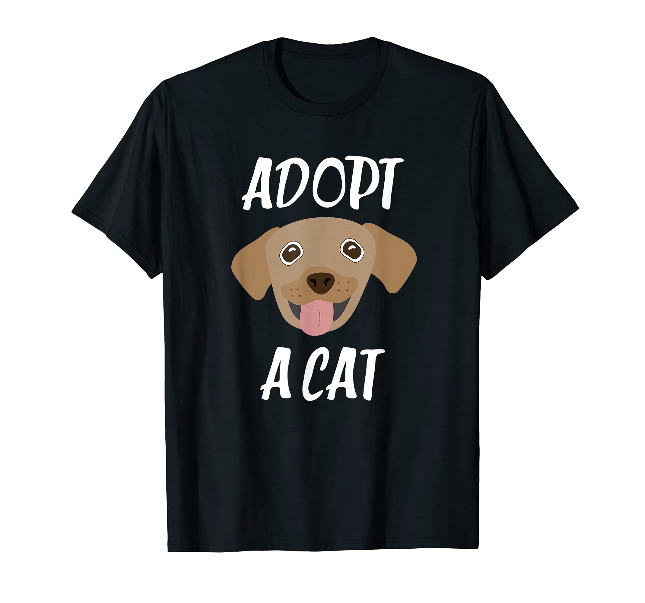 Funny Adopt A Cat Dog Face Graphic T-Shirt