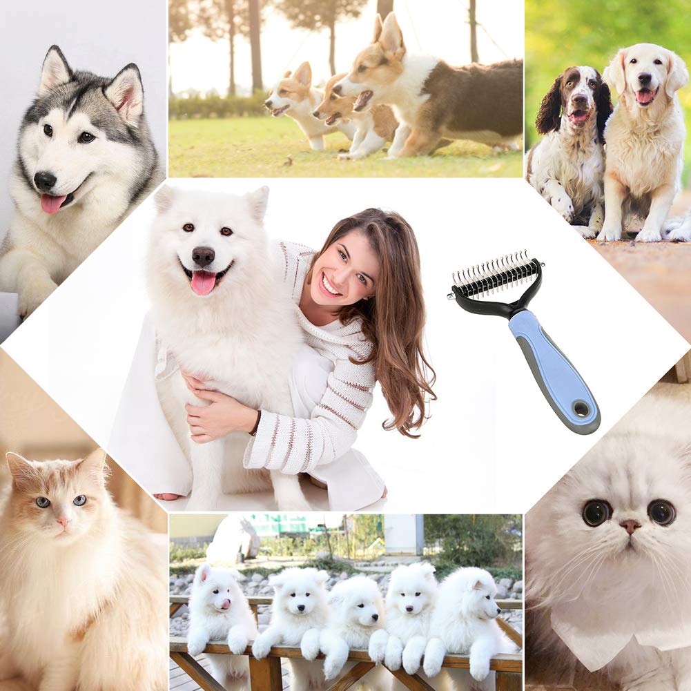 EDUPLINK Pet Grooming Tool 2 Sided Undercoat Rake for Cats & Dogs - Safe Dematting Comb for Easy Mats & Tangles Removing No More Nasty Shedding and Flying Hair Professional Dog & cat Grooming Tool