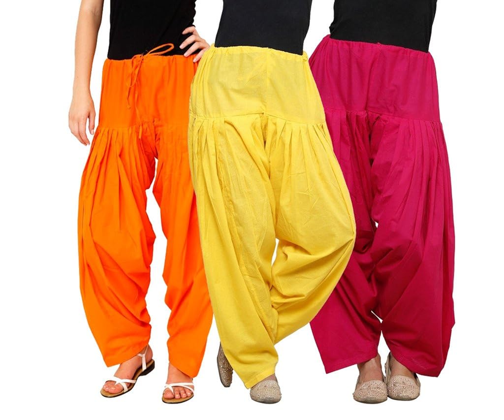 luvcare 100% pure cotton patiala salwar for womens(orange, yellow and pink)