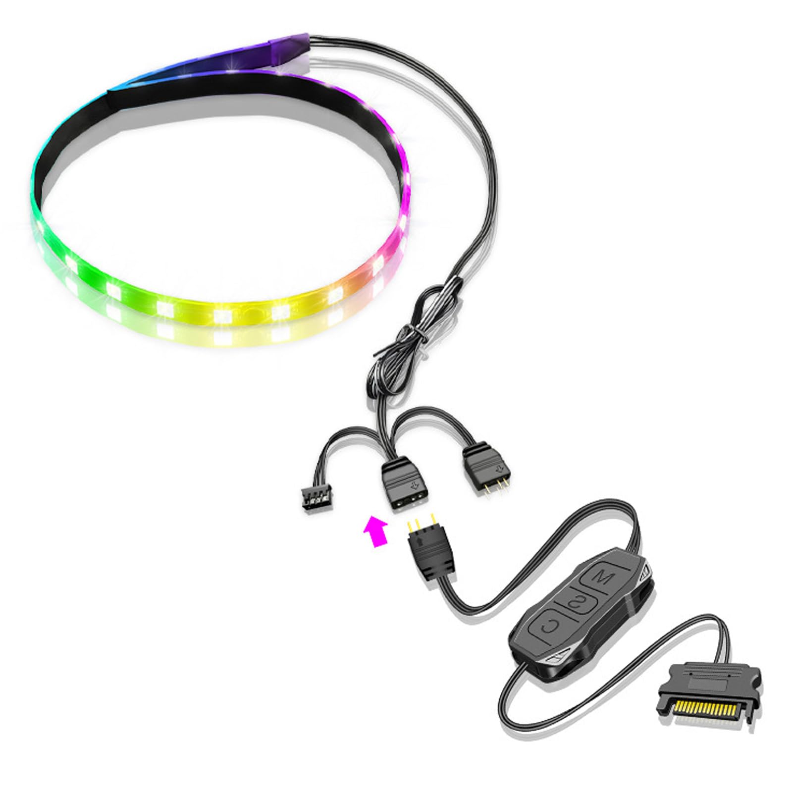 PC LED Strip Lights, 15.7in RGB Light Strip, 365 Light Effect Modes Customizable Colors Lamp Bar, 5V ARGB Aura Sync Color Changing, Flexible Magnetic PC Case LED Strip, for Computer Chassis Decoration