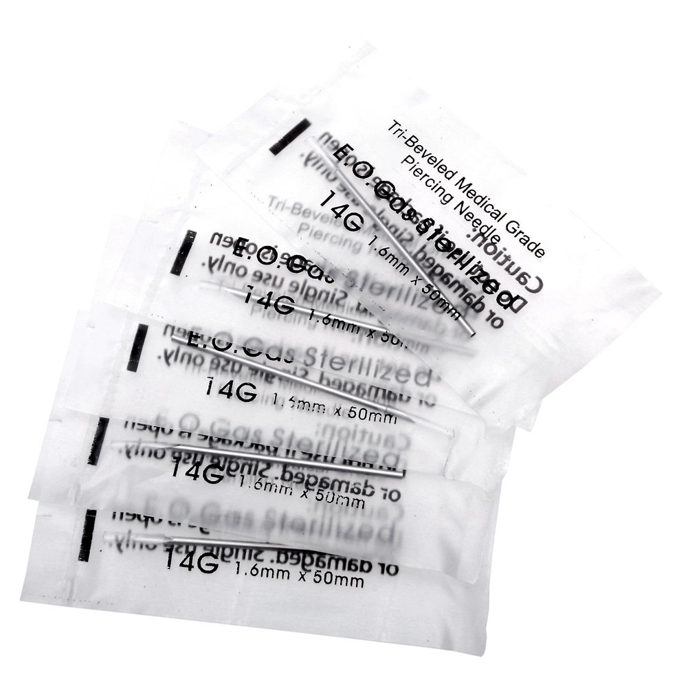 PiercingJ 20pcs Body Piercing Kit 14G (Belly Button,Tongue, Eyebrow, Nipple, Lip, Nose, Chin) 14 Gauge Piercing Needles