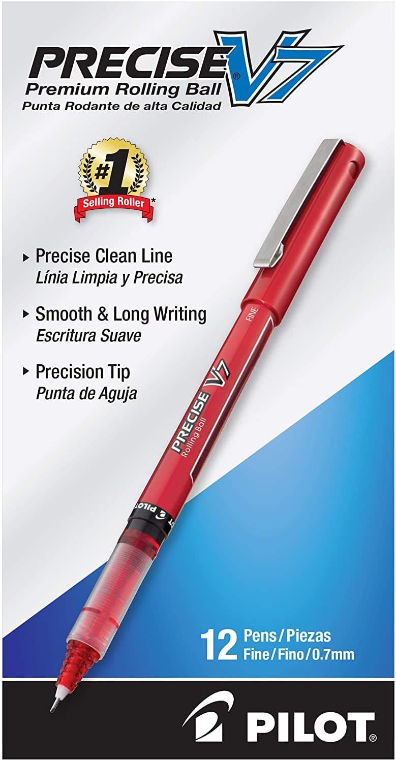 PILOT Precise V7 Stick Liquid Ink Rolling Ball Stick Pens, Fine Point (0.7mm) Red Ink, 12-Pack (35352) : Liquid Ink Rollerball Pens : Office Products