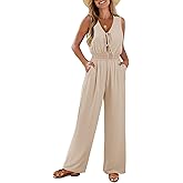 Pink Queen Jumpsuits for Women Casual Sleeveless V Neck Tie Front Wide Leg Pants Romper Summer Vacation Outfits