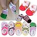 Pinksee 5 Pairs Anti Slip Skid Baby Girl Socks Animal Cartoon Infant Shoes Socks 6-18 months