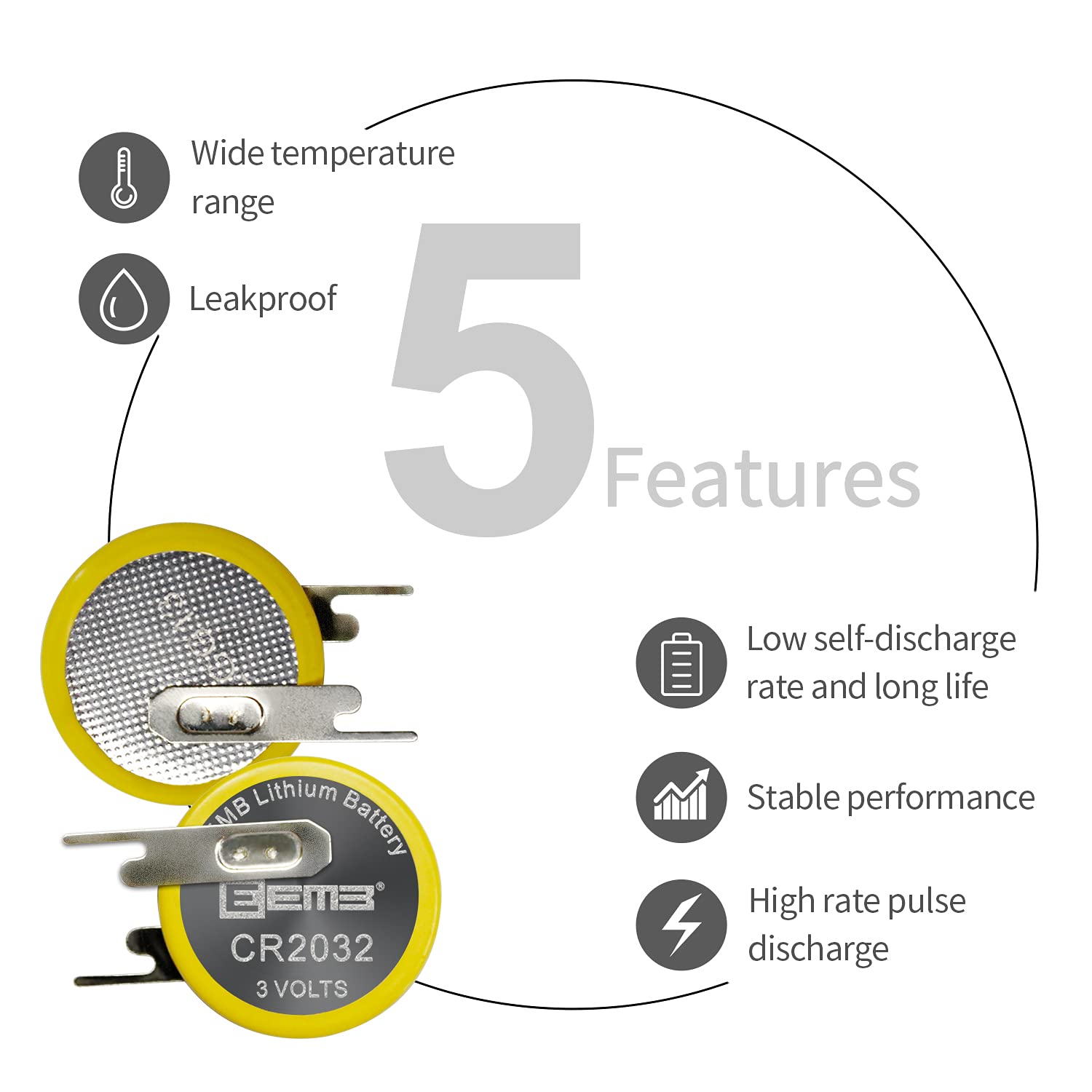 EEMB 10PACK Tabbed CR2032 Battery with Solder Tabs 3V Lithium Battery 2032 Coin Cell Lithium Batteries with PCN Tabs for Sensor Radio Gameboy Battery Replacement