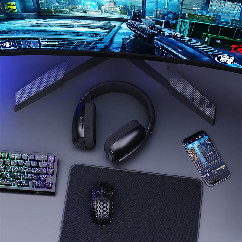 MAMBASNAKE Attack Shark L80PRO Ultralight 7.1 Surround Sound Wireless Gaming Headset with Dual Foldable Microphone, Tri-Mode (Wired 2.4GHz/BT/3.5mm), 40mm Speaker for PC/Mac/PS/Xbox, Black