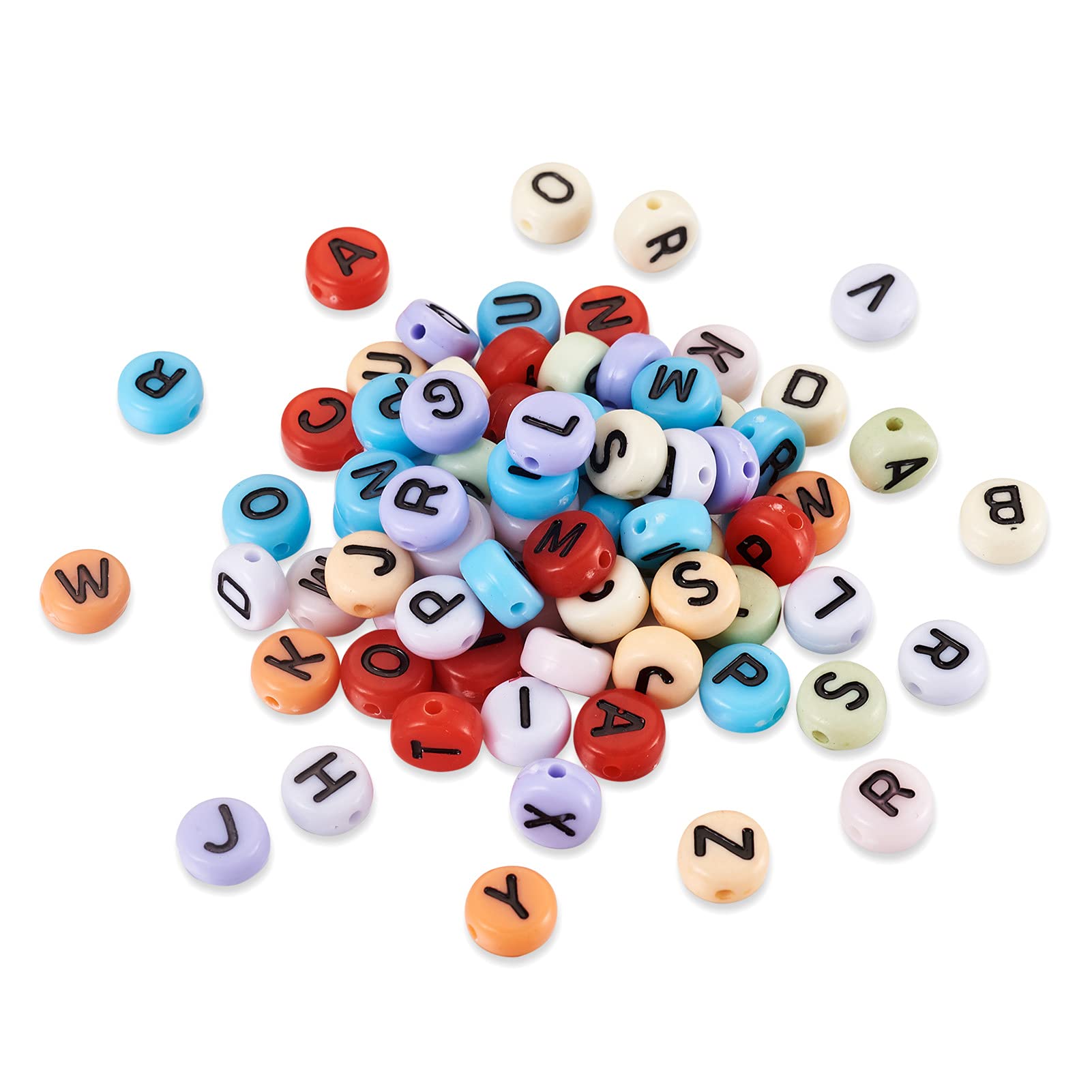 Beadthoven 500pcs Flat Round Acrylic Alphabet Beads Mixed Round Letter Mini Heart Loose Spacer Beads Initials 7x4mm Tiny Pony Beads for Jewelry Making DIY Projects Friendship Name Bracelets