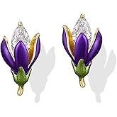 Mylthauris Tulip Enamel Stud Earrings for Women 14K Gold Plated Cubic Zirconia Floral Petite Jewelry Gift