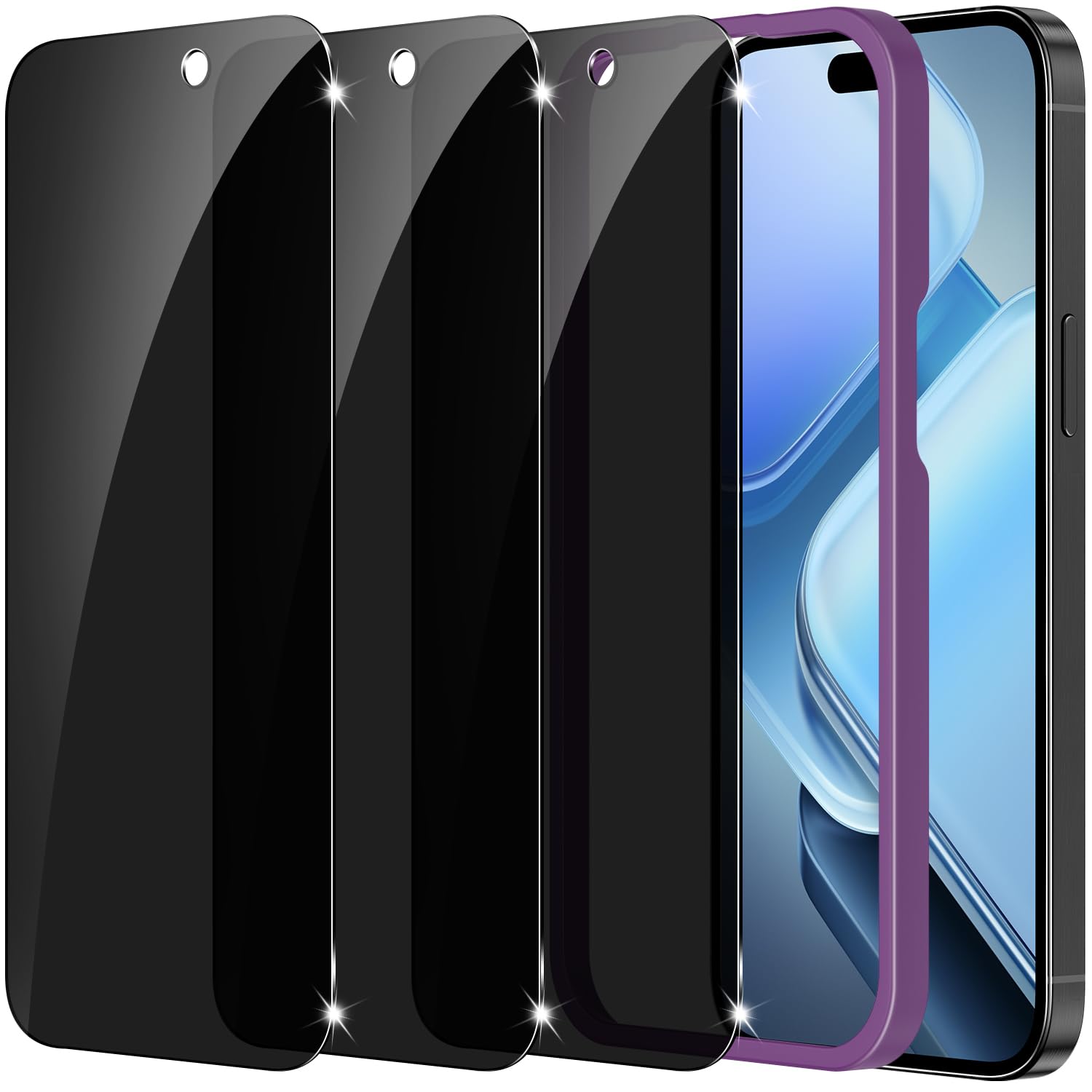Photo 1 of (3 Pack) sorlnern Privacy Screen Protector Tempered Glass Compatible for iPhone 16 Pro - Shatterproof/Anti-Scratch/Anti-Spy/Durable/Touch-Sensitive/Fingerprint Resistant/Case-Friendly/Bubble-Free (Not Compatible for iPhone 16 Pro Max)