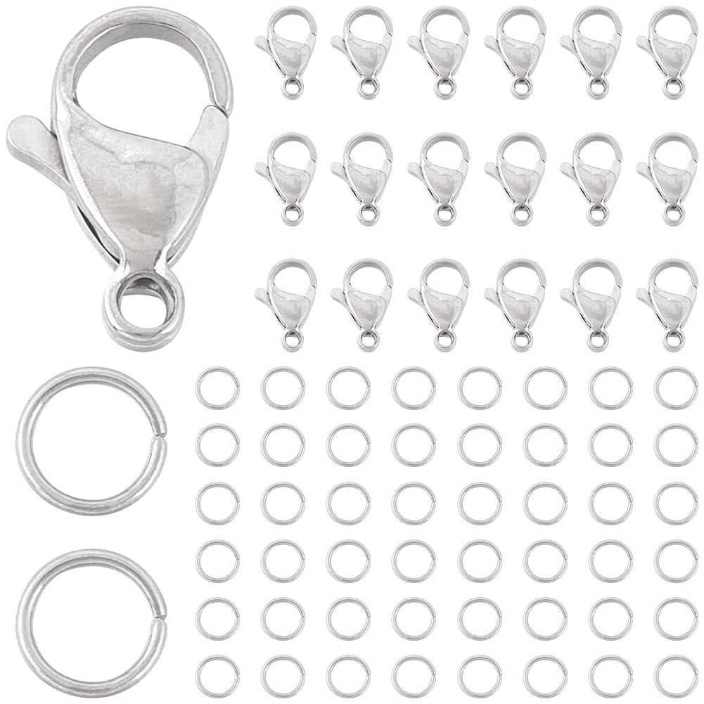 SUNNYCLUE 1 Box 150Pcs Stainless Steel Lobster Clasps Open Jump Rings 50Pcs 15x9mm Jewellery Clasp Connector Bracelet Clips Closures 100Pcs 8mm Jump Rings Lobster Claw for Jewellery Making