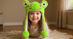 Bubblepompom Frog Hat with Ears Moving Jumping Pop