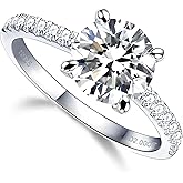 YosikCase 1CT/1.5CT/2CT Moissanite Engagement Rings for Women Size 5-10 Round D Color VVS1 Clarity Created Diamond and 925 Sterling Silver with 18K White Gold Vermeil