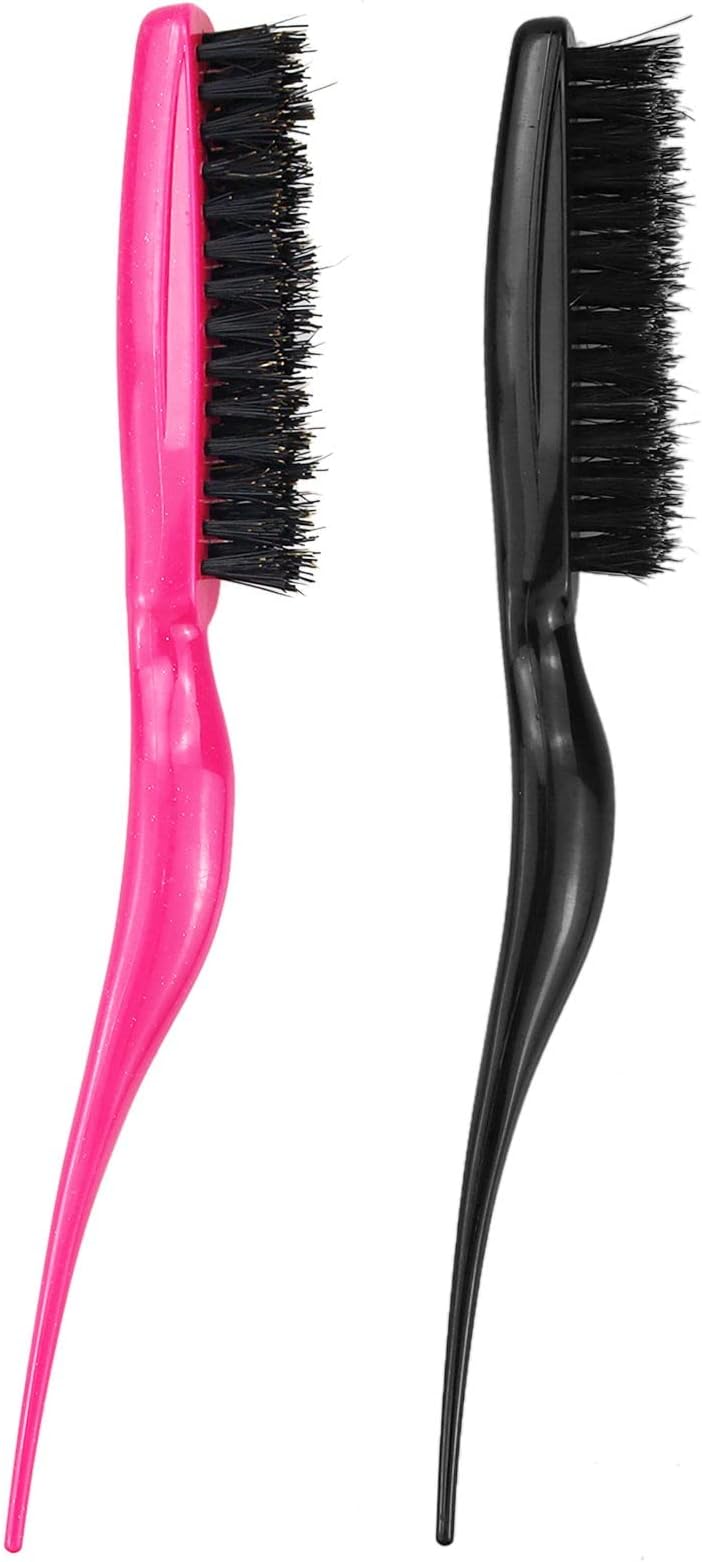LAMXD 2 Pcs Hair Brush Set Teasing Combing Scalp Massage Straight Curly Black