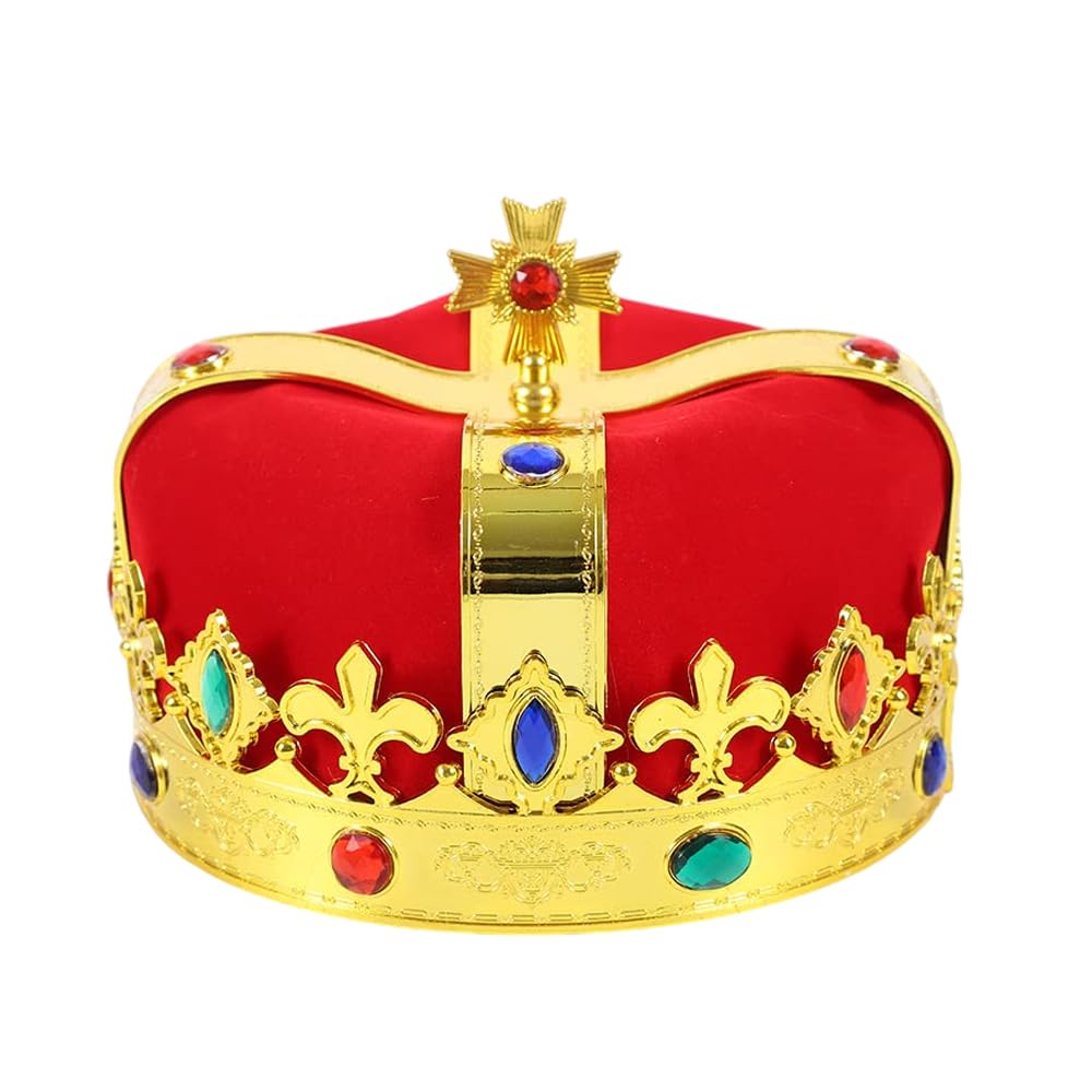 Photo 1 of Royal Jeweled King's Crown For Unisex Birthday Halloween Costume Hats Party Prom Pageant Homecoming (Red)