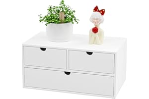 Wisuce White Bamboo Desk Drawer Organizer, Mail Organizer Storage for Bills, Office Supplies, Cosmetics, Seals, Kitchen Utensils, No Assembly Required (White Drawers)