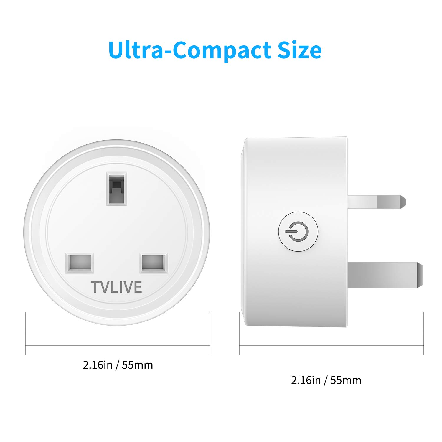 Smart Plug WiFi, TVLIVE 2 Pack Mini Smart Outlet Compatible with Amazon Alexa (Echo,Echo Dot) & Google Home & IFTTT, Wireless Smart Socket Remote Control, Schedule and Timer Function, No Hub Required