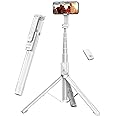 ANXRE 60'' Phone Tripod & Selfie Stick Tripod, [All in 1] Travel with Remote for Cell Compatible 4''-7'' iPhone Android Stand Vlogging B-White[60''＆Reinforced Stability] (ANXST04W)