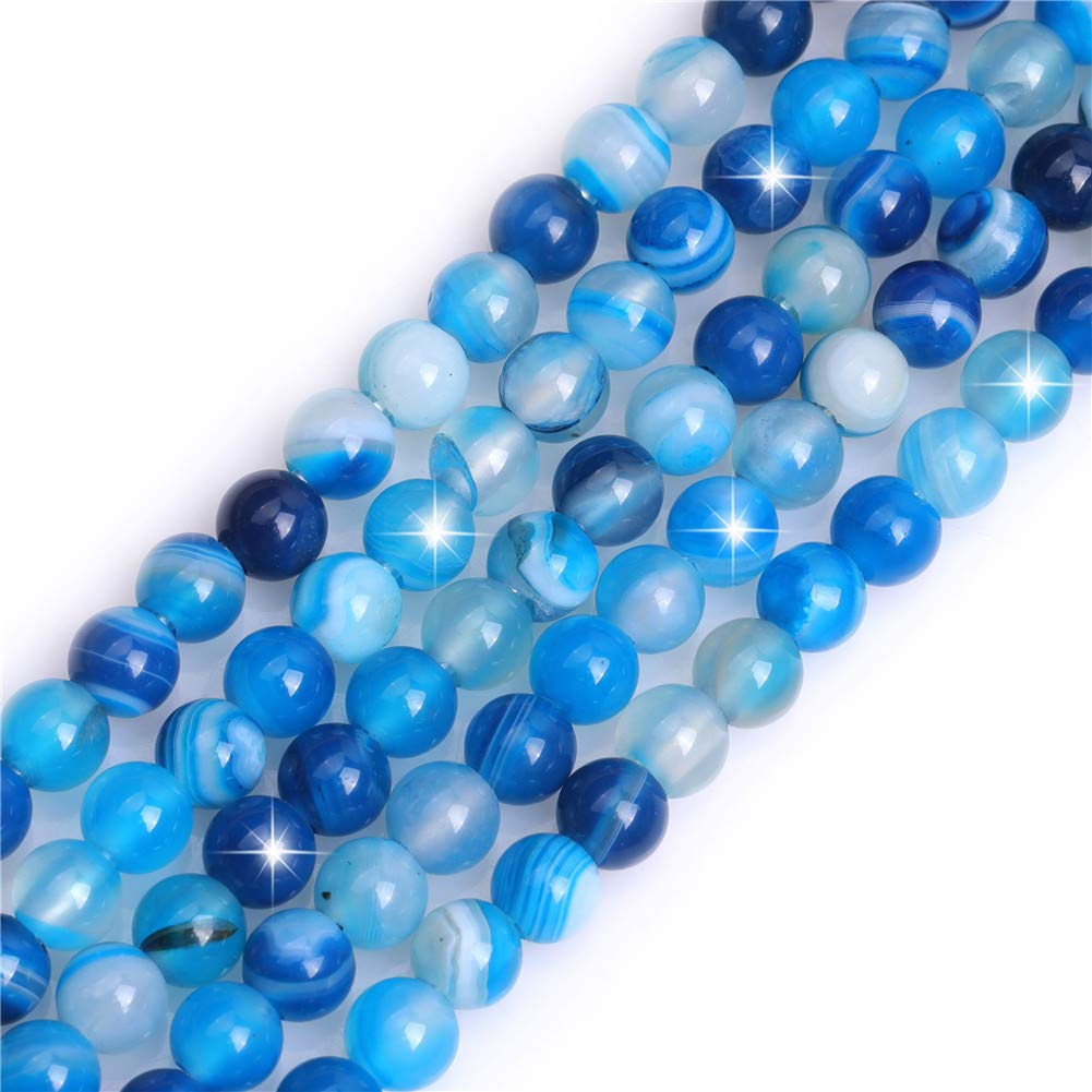 GEM-Inside Natural Blue Onyx Agate Gemstone Semi Precious Round 6mm Loose Beads for Jewellery Making DIY Bracelet Necklace Crafts 15''