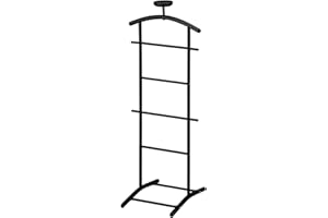 Pilaster Designs Modern Carlsen Clothes Organizer Rack, Suit Valet Stand, Black Metal