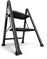 VonHaus Slim 2 Step Ladder Anti Slip Steps Feet 150kg Folding Steel Black view 9