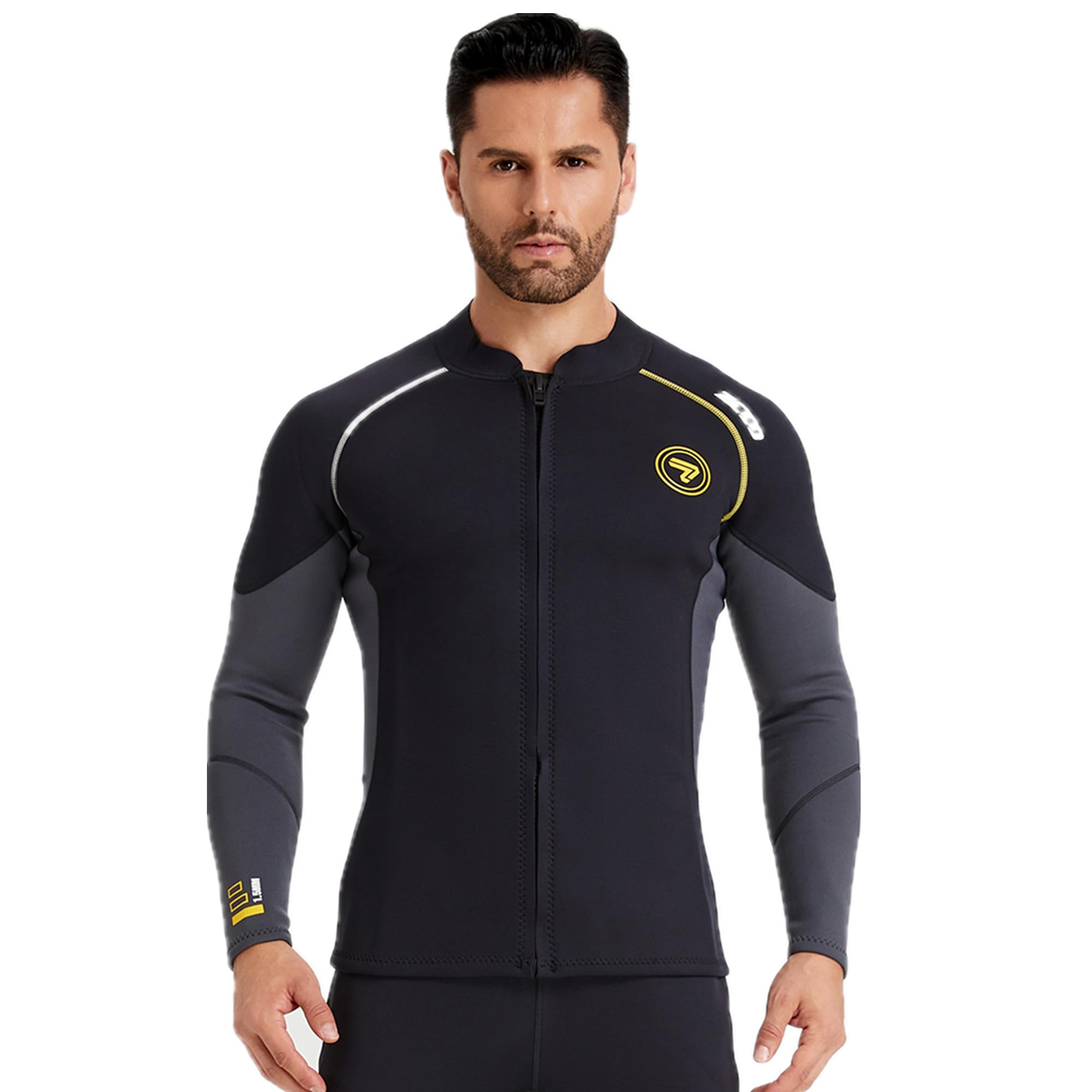 Wetsuit Top Men&Women 1.5mm/3mm Neoprene Wetsuits Jacket,Front Zipper Long Sleeves Diving Suit for Swimming,Snorkeling,Scuba Diving,Surfing (3MM-Black, XL)