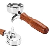 DIBTSA 58mm Espresso Portafilter Compatible with Nuova Simonelli,Double Spouts 2 Ears, with Stainless Steel Head and Filter Basket and Wood Handle