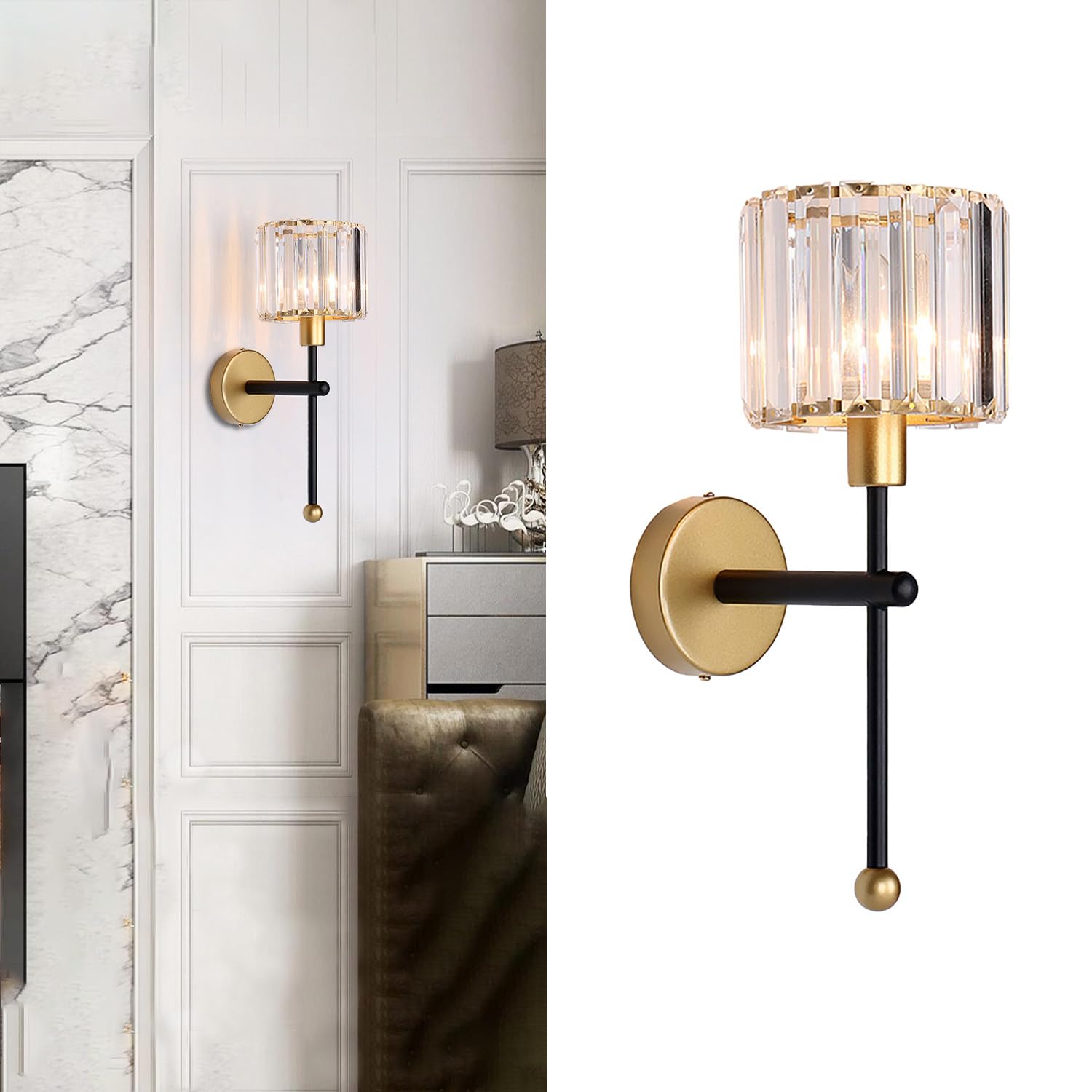 Tropibed Crystal Wall Light, Modern Minimalist Style Wall Sconce Lamps Lighting, Art Decor Wall Lights Indoor Wall Lights for Living Room Bedroom, Bedside, Hallway (Black)