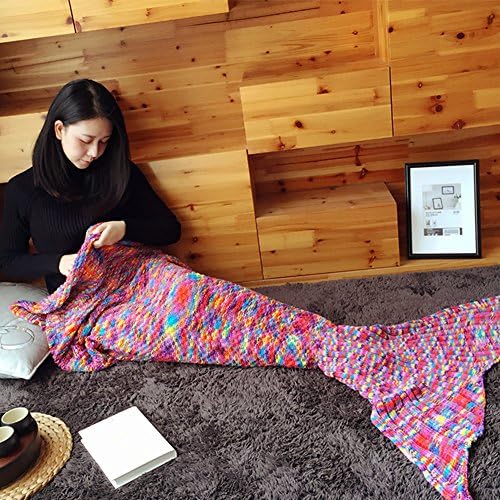 Mermaid Tail Blanket, Multicolour Spotty Mermaid Crochet Blanket for Adult, All Season Sleeping Bag