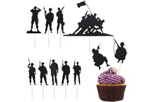 LVEUD Military Themed Cake Topper-11 pcs Military Themed Marine Corps Cupcake Topper-Happy Birthday Cake Topper-Veteran's Day Cake Topper