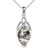 Celtic Natural Stone Necklace for Women Moonstone/Turquoise/Lapis Lazuli/Larimar/Moss Agate Trinity Knot Pendant Jewelry Gift for Mom Women 925 Sterling Silver