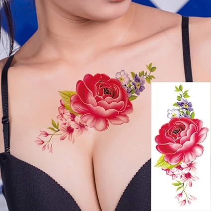 Tzxdbh 2pcs Autocollant De Tatouage 25 Rose Fleur Rose Bras