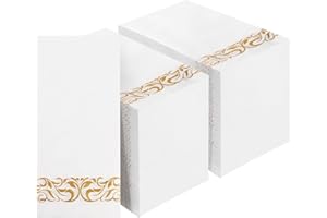 BESTVIP 200 Pack Disposable Paper Napkins,3-Ply Dinner Napkins with Gold Trim for Guests,Bathroom Paper Hand Towels Soft and Absorbent,Perfect for Christmas,Kitchen,Dinner,Party,Wedding or Event