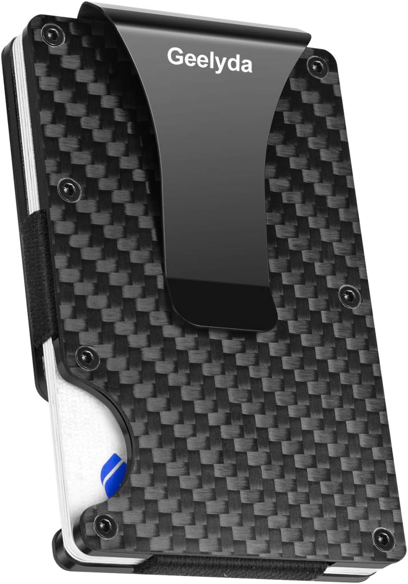 Aluminum + Stainless Steel Slim Wallet Carbon Fiber Credit Card Holder RFID Blocking Aluminum Slim Wallet RFID BLOCKING Money Clip - Futuristic Design (Black)