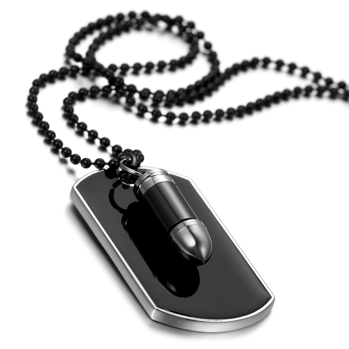 Cupimatch Mens Biker Alloy Bullet Military Army Style Dog Tag Pendant Necklace, 27.5 Inch Chain, Black (Black bullet) for Fathers Day — image 1