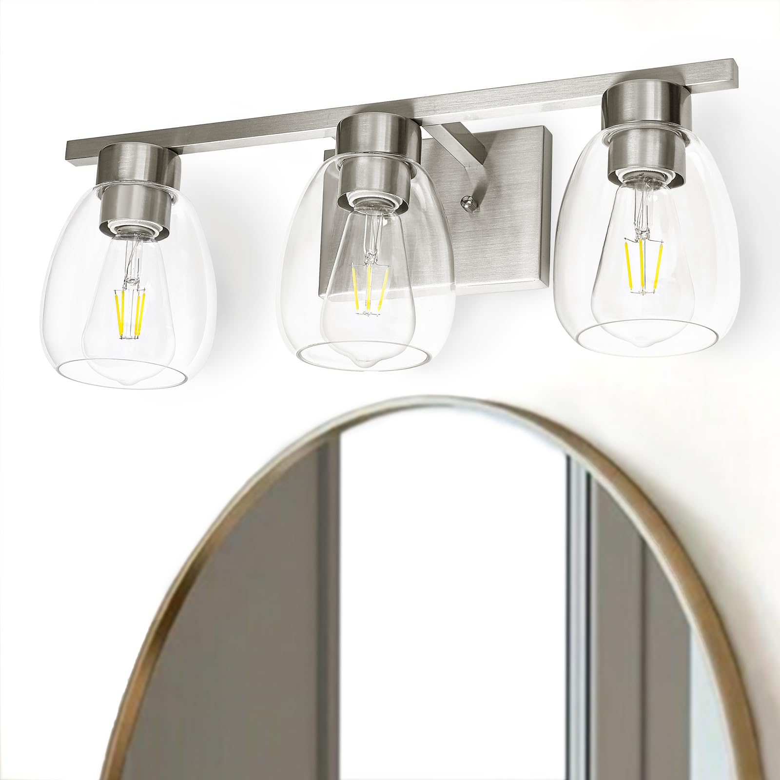 Photo 1 of 3 Light Bathroom Light Fixtures, 20 Inch Bathroom Vanity Light with Clear Glass Shade, Vanity Lighting Fixtures Over Mirror for Bathroom (Brushed Nickel)